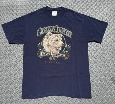 Vintage Grizzly Bear Shirt Country Ursus Horribilis Animal Blue 90s Tee VTG L