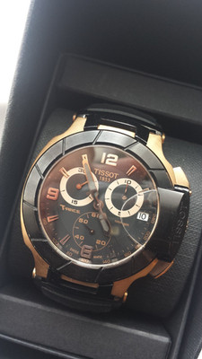 MENS TISSOT T048417A T-RACE Gold Tone Date Black Rubber Strap Watch Boxed