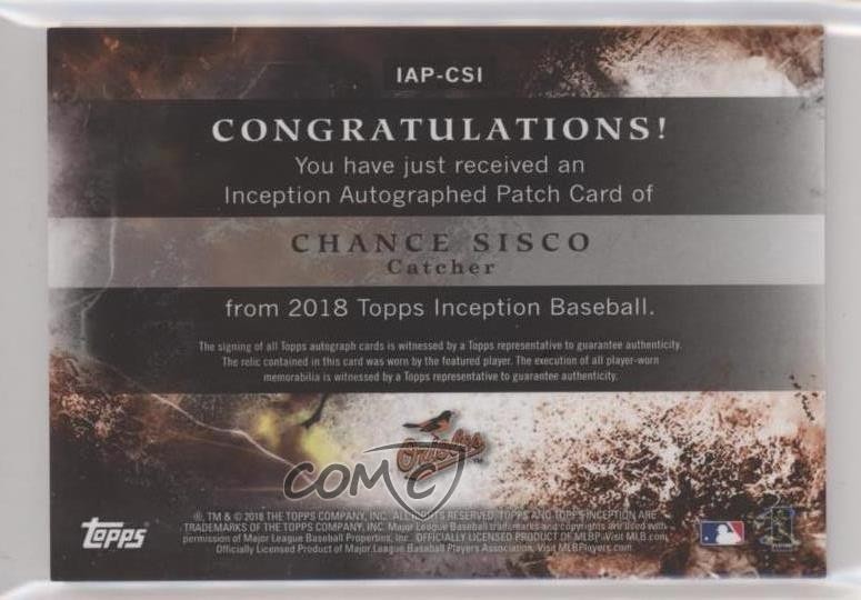 2018 Topps Inception 185/249 Chance Sisco #IAP-CSI RPA Rookie Patch Auto RC 1k5 view 2