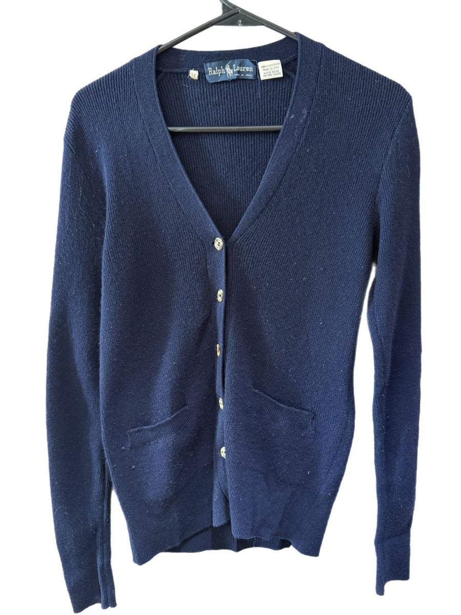 Ralph Lauren Women's 34 Bust 4-6 Cashmere Navy Cardigan Sweater