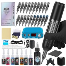 Complete Tattoo Gun Machine Kit, Professional Rotary Tattoo Pen Set with Power S