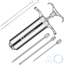 Meat Injector Syringe 2-Oz Marinade Flavor Barrel 304 Stainless Steel with 3 Pro