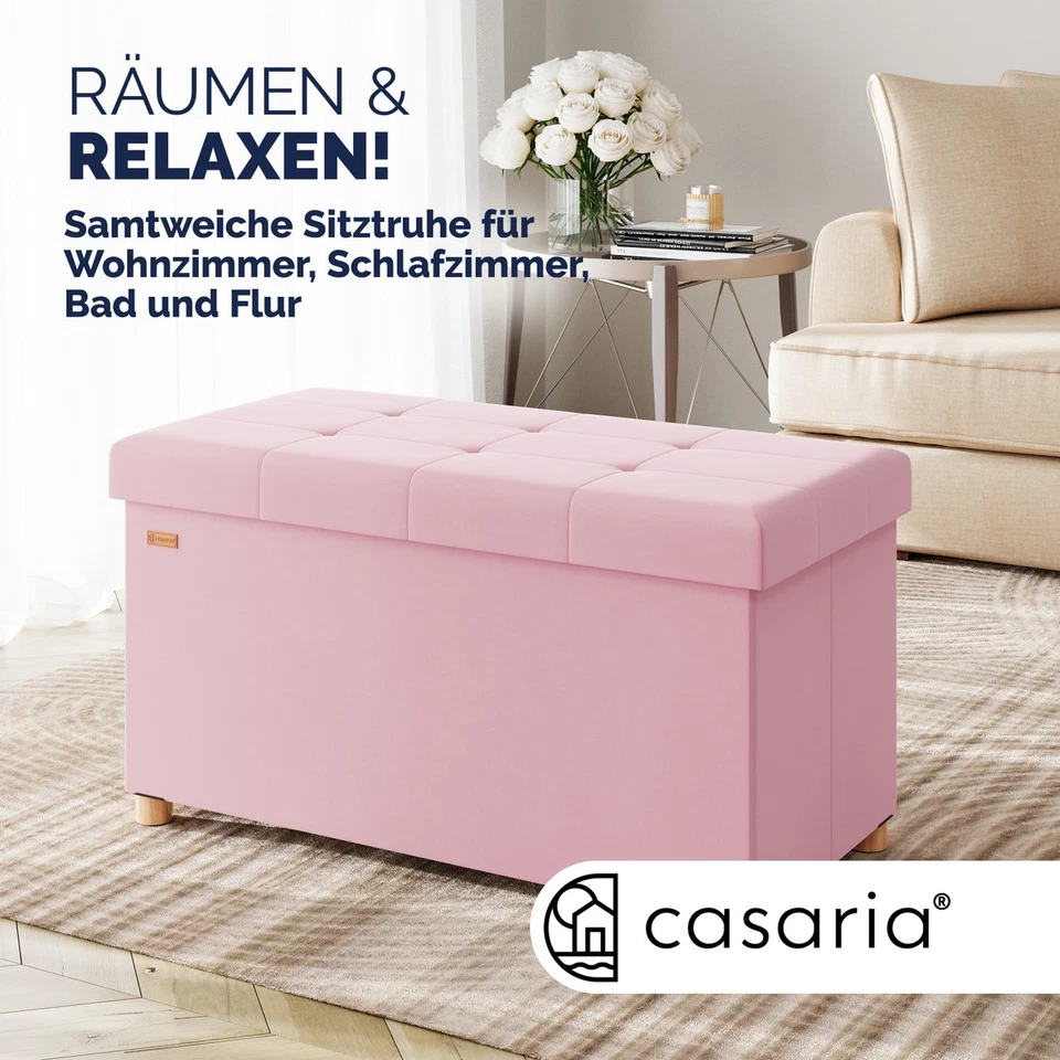 CASARIA® Sitzbank mit Stauraum Sitztruhe Sitzhocker Samt Faltbar 76x38cm Truhe - Bild 2 von 4