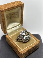 Authentic David Yurman Sterling Silver Albion Prasiolite & Diamond Cable Ring
