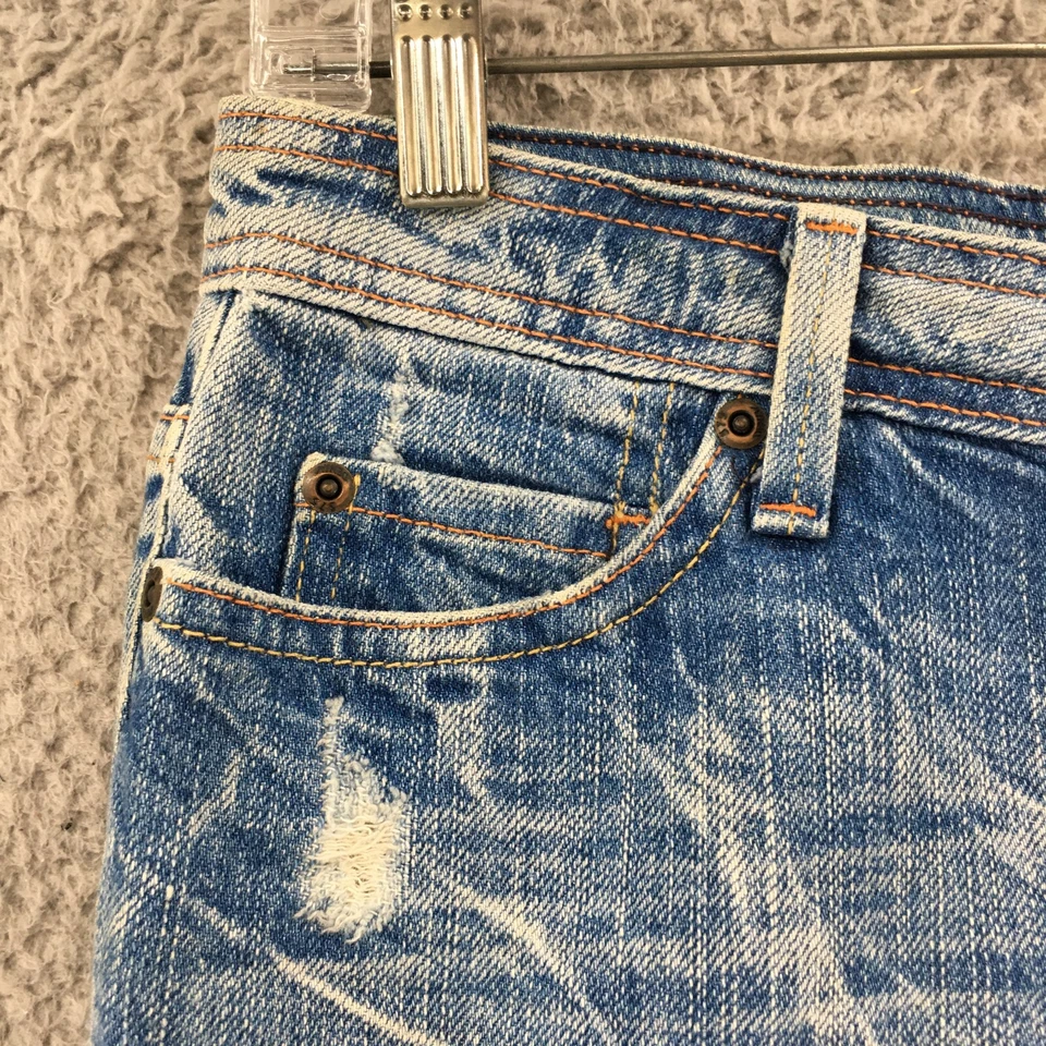 575 Джинсовая ткань прямые штанины джинсы женщин 28 синий искусственно состаренный заниженной молнии мухи кнопка - Изображение 4 из 4