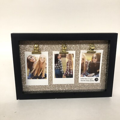 Clip-Photo Picture Photo Frame for 3- 3x2  Photo Glitter Backgroud & Black Frame