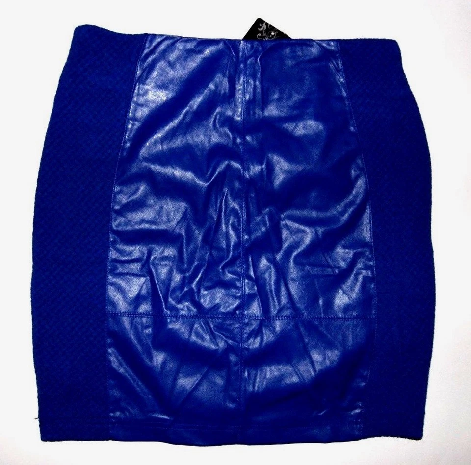 MINI JUPE moulante crayon FEMME MAILLE SIMILI CUIR stretch S M XL NOIR BLEU NEUF - Photo 4/4