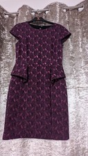 Libra Pink / Plum Patterned Peplum Dress Size 10 Vintage Style 60s Look