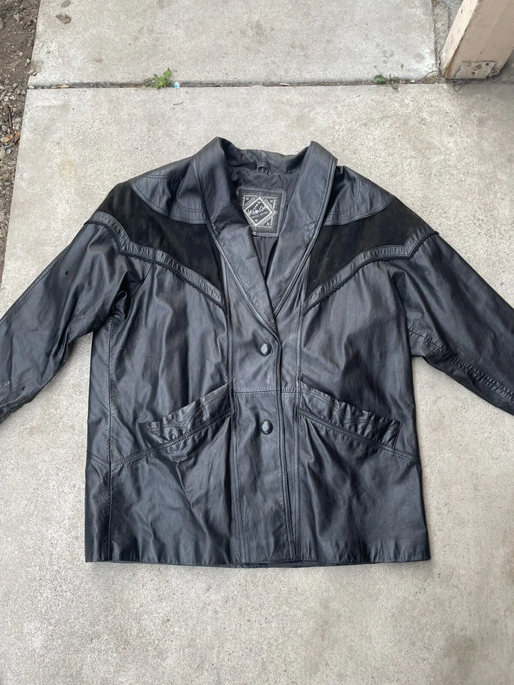 Chaqueta de cuero Winlit de colección para hombre años 90 80 adición especial ala de murciélago negra talla 3XL Foto 2 de 4