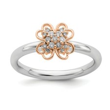 Diamonds Flower Ring Sterling Silver Rose Gol...