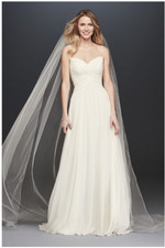 NWT Satin Ruched Bodice Chiffon A-Line Wedding Dress Size 4 David's Bridal