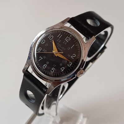 Rare POLJOT Black Dial Military Style Mechanical Hand Winding Vintage USSR Watch