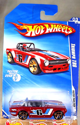 2010 Hot Wheels #131 Faster Than Ever 3/10 TRIUMPH TR6 Drk Red Variation w/FTESp