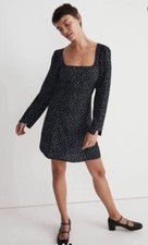 Madewell 4 Seamed Long Sleeve Mini Dress Ditsy Floral Black Button Cuff
