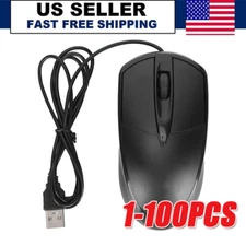 USB 2.0 Optical Wired Scroll Wheel Mouse PC Laptop Notebook Desktop Black Lot