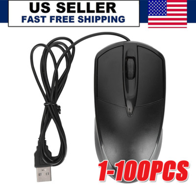USB 2.0 Optical Wired Scroll Wheel Mouse PC Laptop Notebook Desktop Black Lot