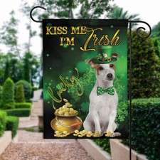 Jack Russell Terrier Dog Happy St Patrick's Day Flag, Irish Lucky Dog Flag