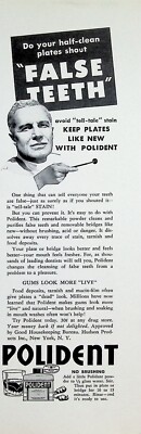 VINTAGE 1940s Print Ad ~ Polident ~ Do Your Half-Clean Plates Shout False Teeth?