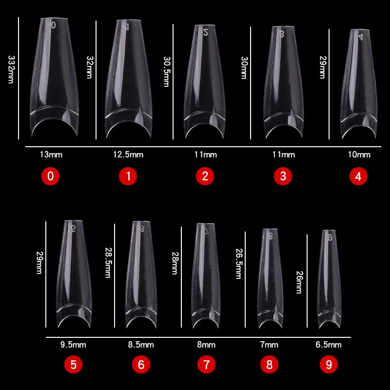 600 Coffin Extra Long Tapered C Curve Acrylic Half Cover French False Nail Tips  - Image 3 of 4