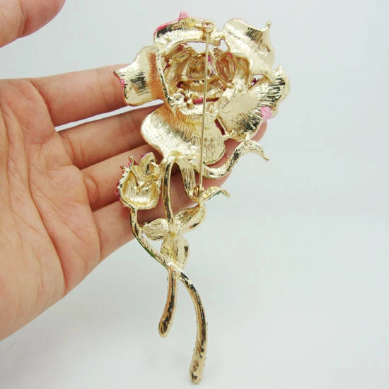 Легкая роскошная элегантная брошь ручной работы с инкрустацией в виде розовой розы настраиваемая - Изображение 3 из 4