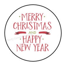 30 MERRY CHRISTMAS AND HAPPY NEW YEAR ENVELOPE SEALS LABELS STICKERS PARTY 1.5"