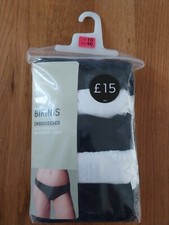 Marks  Spencer 5 Pack Size 18 Embroidered Bikinis Black White New Free P P