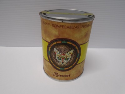 NEW Puzzle in a Can of Bastet Bast the Egyptian Cat Goddess 64 Pieces in Spanish