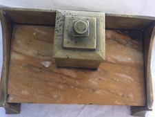 Antique Inkwell Brass Or Bronze With Stone Base (y)