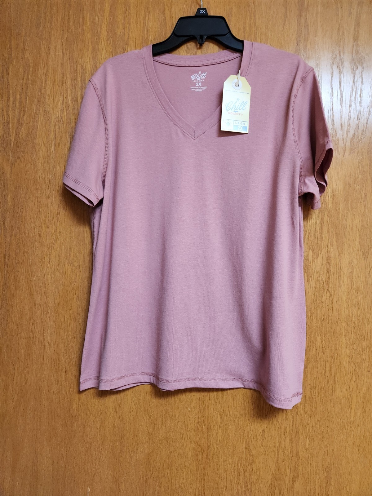 Blush Pink V-Neck Short Sleeve Top 2X NWT Chill Society Cute Casual Tee-image