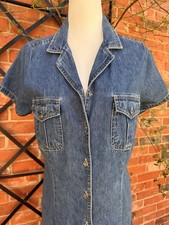 Vintage 1990s Blue Denim Maxi Shirtdress Dress Size M
