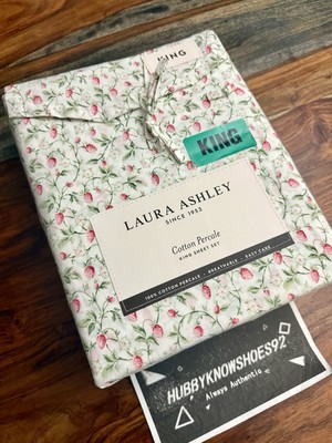 Laura Ashley King Sheet Set Bramble Vine Pink 4pc Cottage Farmhouse Green White