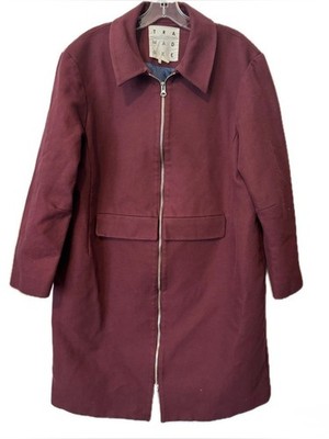 Trade Mark Burgundy Cotton Coat Size 12 Heavyweight Long Peacoat