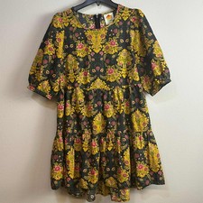 Farm Rio Arabesque Floral Puff Sleeve Yellow Mini Dress S