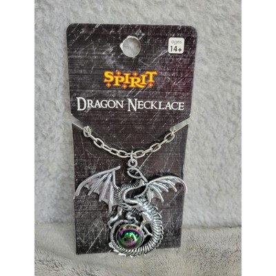 Spirit Halloween Dragon Necklace Silver Tone Fantasy Cosplay Costume Jewelry