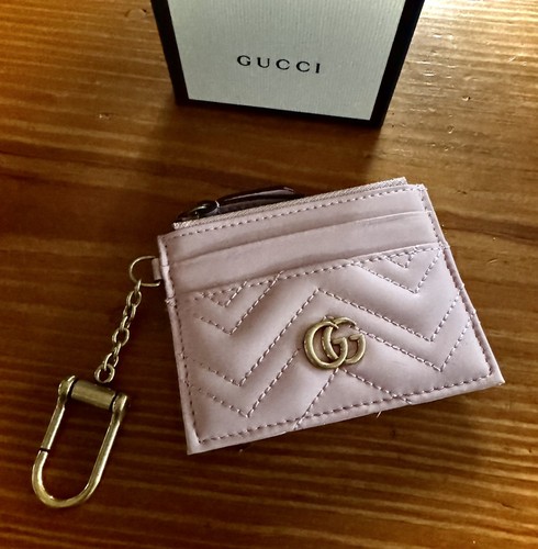 Gucci GG Quilted Chevron Marmont Card Case Wallet Dusty Pink Rose