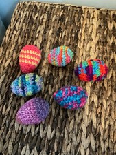 Lot of 6 Fancy Hand-Crocheted Yarn Easter Eggs Fun Spring Colors