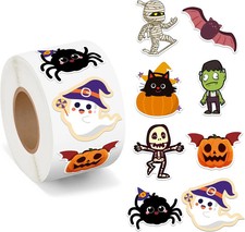 500Pcs Halloween Stickers Roll Cute Pumpkin Ghost Skull Spider Bat Self Adhesive