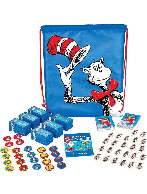 Dr. Seuss Cat in the Hat Kids Party Favor Gift Cinch Bag Accessory Kit