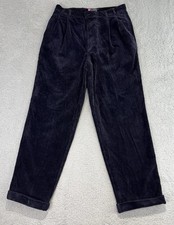 VTG 90s Ralph Lauren Chaps Navy Double Pleated Wide Wale Corduroy Pants 34x30.5