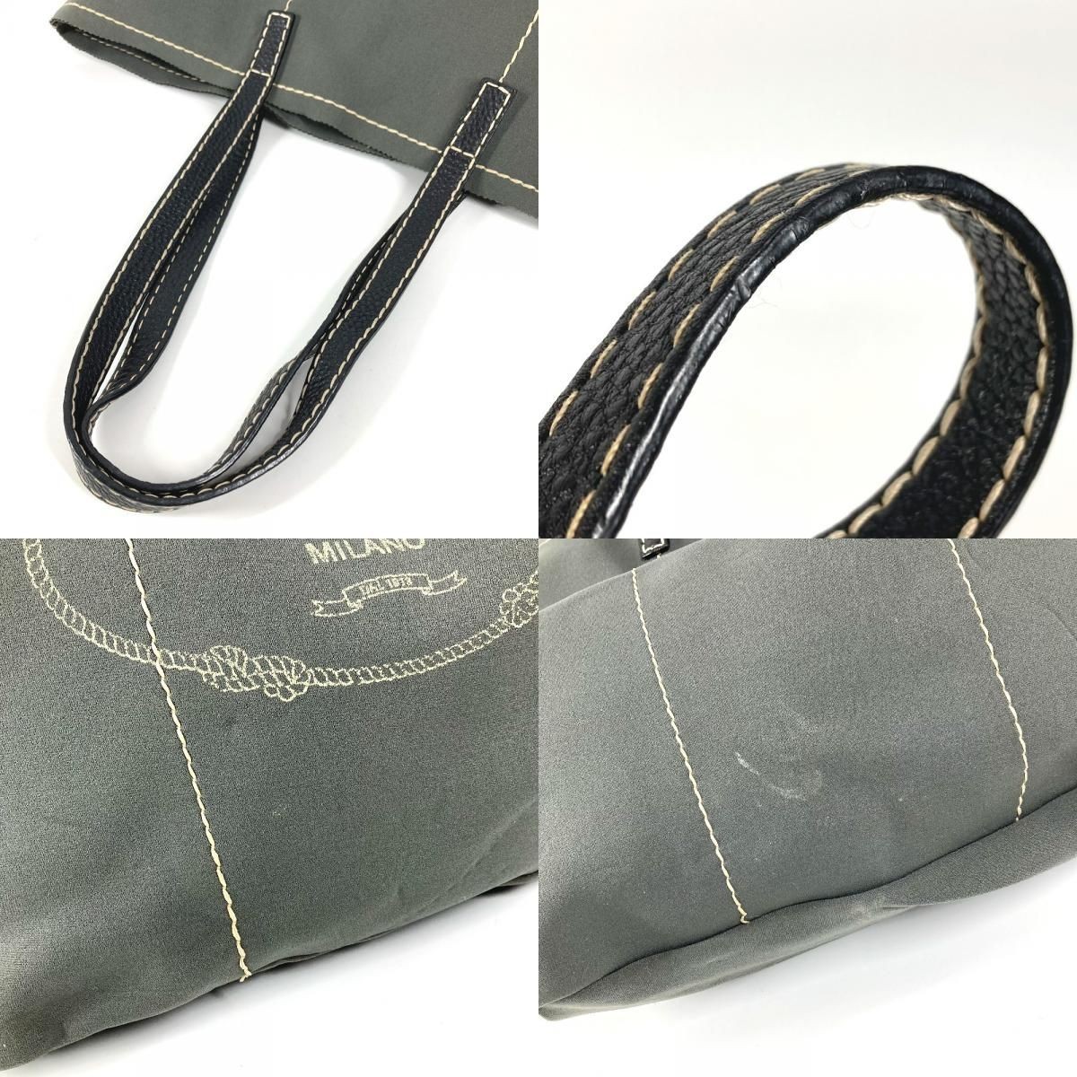 PRADA Triangular Logo Shoulder Bag Gray Khaki Uni… - image 9