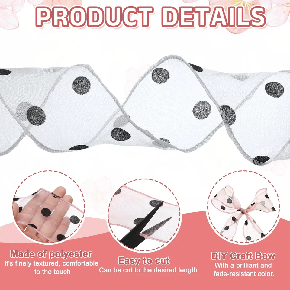 2 Inch x 10 Yards Organza Ribbon Polka Dot with Wave Ribbon Edge Pink - Image 3 of 4