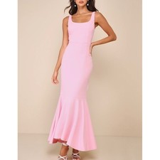 NWT Lulus Romantic Destiny Light Pink Square Neck Trumpet Maxi Dress Gown Size M