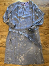 Vintage Silk 3/4 Sleeve Custom Dress Belted Hong Kong Purple Floral Size Large