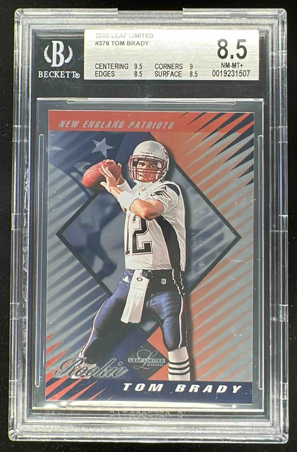 2000 Leaf Limited #378 Tom Brady RC /350 BGS 8.5