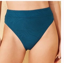 Shade  Shore Blue Jacquard High Waisted Bikini Bottom High Leg NWT M
