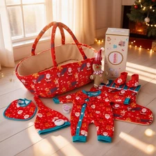 8 Pcs Christmas Reborn Baby Doll Clothes Set with Bassinet for 17-22 Inch Bab...