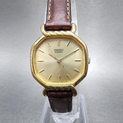 Seiko Watch Women 22mm Champagne Dial Gold Tone Octagon 3421-5140