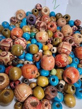 Wood Bead Lot pattern plain red rust blue small medium large