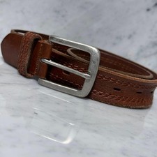 Vintage Vintage Leather Belt Brown 3.3cm Wide Metal Buckle Used