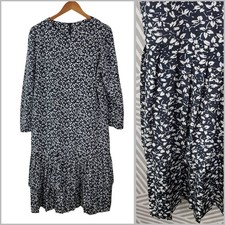 Vintage 80s Shirt Dress size 16 Floral Sheath Alt Ruffle Skirt Drop Waist Black